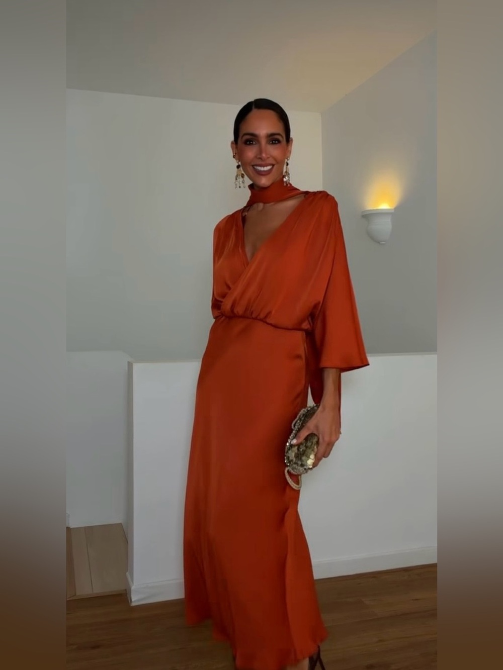 ZARA SATIN SCARF-EFFECT MIDI DRESS